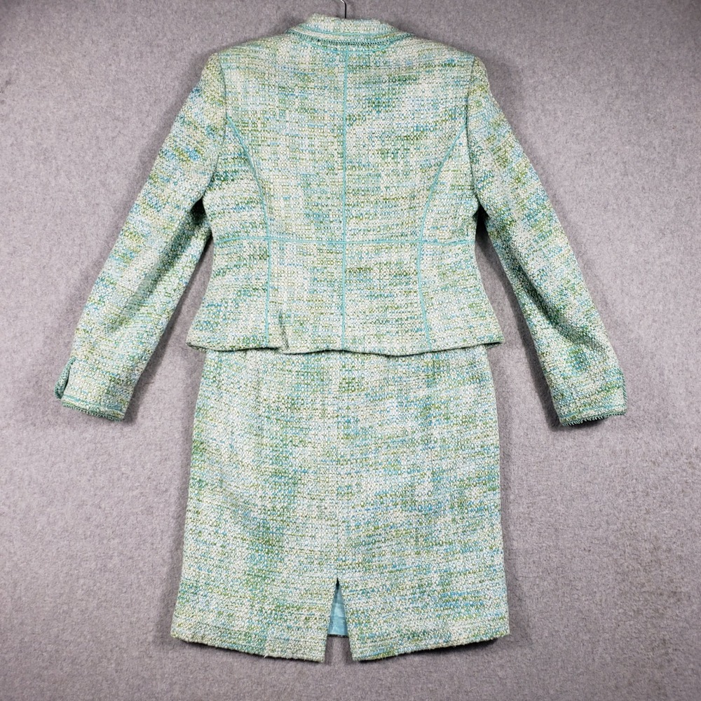 Valerie Stevens 8 P Tweed Skirt Suit Set Mint Blue Green Wool Blend Glamouratti - Picture 2 of 16